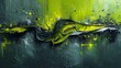 An urban abstract background with graffiti techniques, featuring layers of spray paint in silver, black and neon green. 