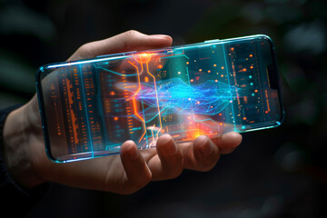 Wall Mural - Artificial Intelligence smartphone with an interface 
 translucent screen, technology futuristic 