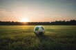 Soccer Ball on Lush Green Field at Sunset - Sport Photography