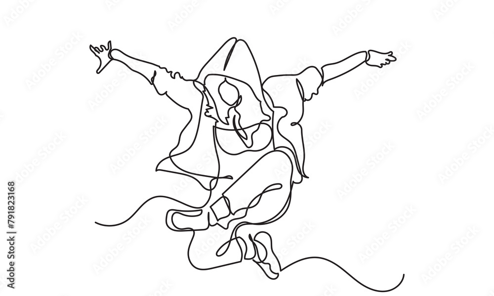 continuous line drawing of a young girl energetic hip-hop dancer woman ...