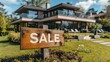  SALE Sign in front of House building, Buy and Sell in Residential Home Property Business. Real estate transaction
