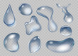 Set of Realistic Water Drops, Tears or Dews. Isolated Vector Blue, Transparent Spheres, Reflecting and Refracting Light