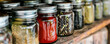 Oriental spice store. a large counter with various jars filled with fragrant spicy spices.