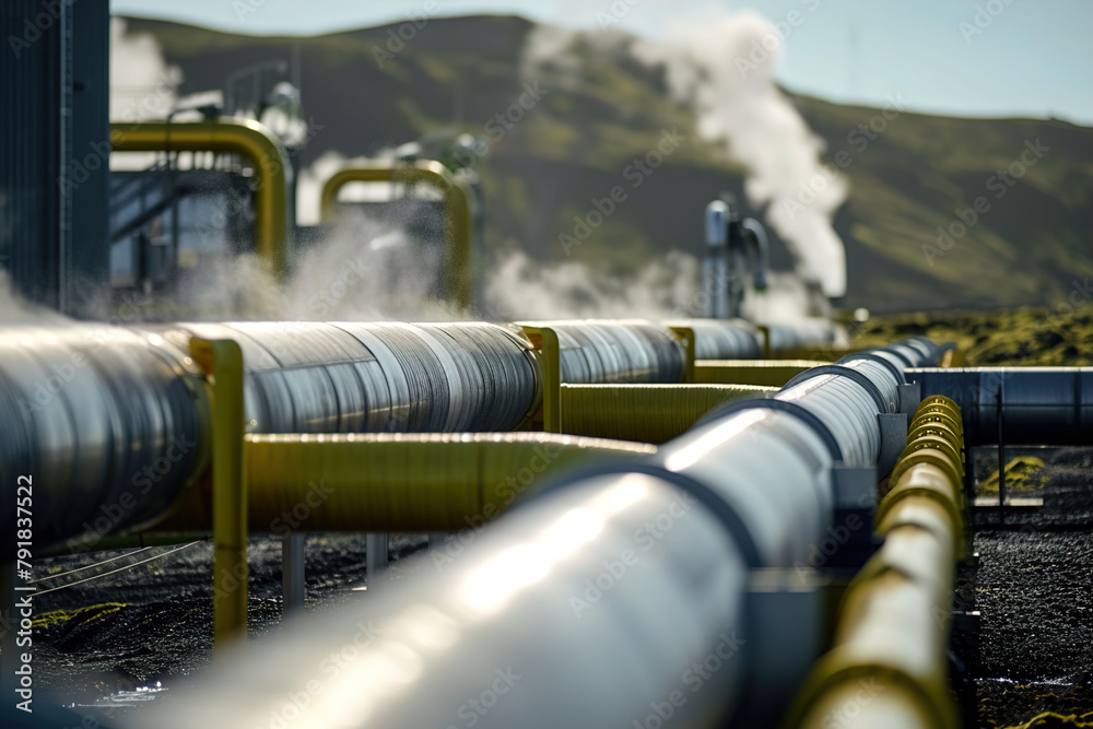 Harnessing of geothermal energy for power generation, featuring ...