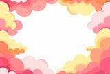 Fototapeta Tęcza - A cheerful cartoon background with fluffy pink and yellow gradient clouds bordering a large, blank space perfect for text.