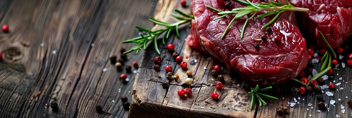 Gourmet Raw Beef Cuts on Wooden Board for Fine Dining