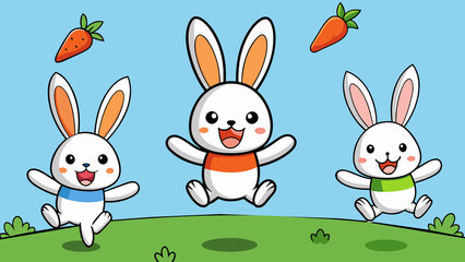 Wall Mural - anime rabbits love to jump to get carrots