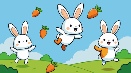 Wall Mural - anime rabbits love to jump to get carrots