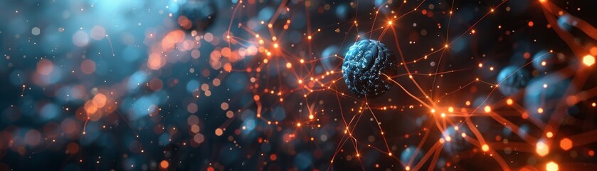 Aufkleber - Futuristic technology backdrop featuring interlinked digital cells and synthetic neural pathways, cutting-edge quantum computing grid and worldwide electronic information system.