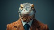 © tonstock - A Komodo dragon looking dapper in a stylish outfit paired with a fashionable tie. A quirky fashion photo of a humanized animal exuding charm and confidence - AI generated.