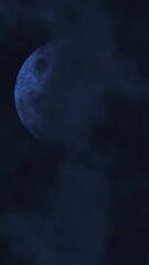 Wall Mural - vertical blue moon in a lightning storm 4k loop features a dark sky with a full moon and clouds roll