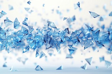 Wall Mural - A dynamic composition of blue triangles and colorful confetti scattered across a clean white background, creating a modern, tech-inspired aesthetic