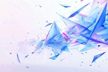 Wall Mural - A dynamic composition of blue triangles and colorful confetti scattered across a clean white background, creating a modern, tech-inspired aesthetic