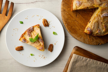 Canvas Print - Sponge cake with pear and yogurt. Delicious traditional Italian recipe.