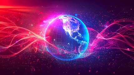 Aufkleber - Vibrant Digital Illustration of Earth with Energy Waves, Futuristic Design for Technology Concepts. Ideal for Backgrounds and Wallpapers. AI