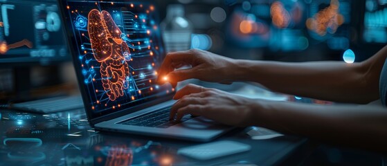 Poster - Businessman using digital laptop with graph chart graphic, financial data in 2024, digital marketing, finance and stock market concept.