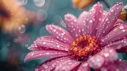 Wall Mural - macro photo of a flower with sparkling rain drops natures beauty captured in detail