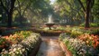Tranquil Garden Path with Colorful Blooms, generative ai
