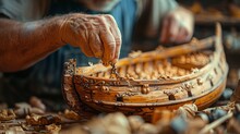 Artisan At Work: Crafting A Wooden Ship Model, Generative Ai