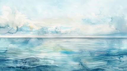 Wall Mural - serene sea landscape with calm waters and distant horizon watercolor painting