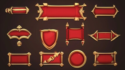 Poster - this design features a red ui modern button animation, gold frame design on a dark background, arrow