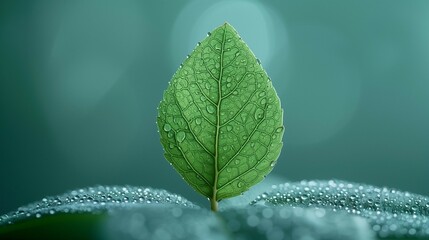 Sticker - Capturing the Beauty of Nature: Close-Up of a Dewy Leaf, generative ai