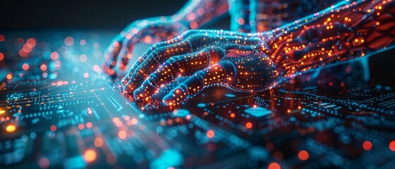 Poster - In cyberspace, a user typing login and password buttons locks an icon in cyberspace, securing access to personal data, binary code, cyber security in cyberspace.