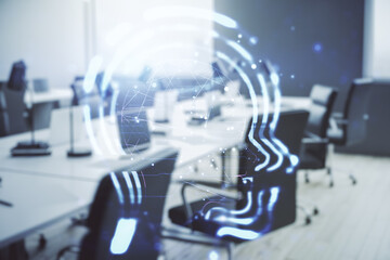 Aufkleber - Double exposure of creative artificial Intelligence hologram on modern corporate office background. Neural networks and machine learning concept