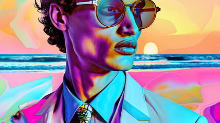 Poster - Creative portrait of a man  on a beach