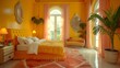 Elegant Bedroom with Yellow Decor and Plush Bedding