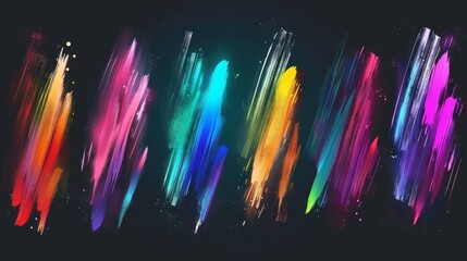 Poster - A set of multicolored gradient brush strokes isolated on transparent background. Modern illustration of abstract colorful spots, blurry rainbow ink splashes and holographic fluid paint.