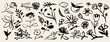 © KPstudio - Contemporary abstract minimal tattoo flower collection. Vector illustration. Ink hand drawn wild flowers set. Abstract plants art in charcoal or crayon drawing style. Pencil drawn floral elements.