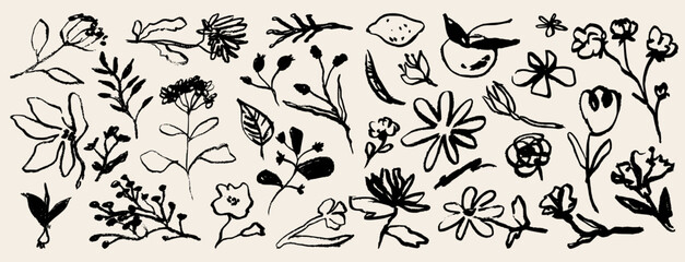 contemporary abstract minimal tattoo flower collection. vector illustration. ink hand drawn wild flo