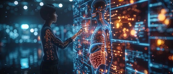 Poster - The businessman is pointing an arrow graph depicting a corporate future growth plan and financial data for long-term investment. The businessman is pointing an arrow graph showing a variety of future