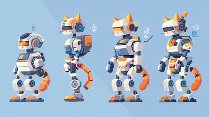 Poster - the evolution of the ai robot character in an infographic. a timeline of future innovation for a com