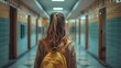 Navigating Childhood Bullying and Loneliness: A Schoolgirl's Journey Through Empty Hallways. Concept Childhood Bullying, Schoolgirl's Journey, Empty Hallways, Loneliness, Emotional Resilience