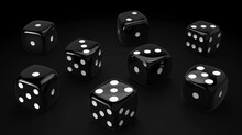 Dice - 3D Modern Illustration Set. Realistic Rolling And Falling Cubes. Square Craps - Game Piece With Different Amounts Of White Dots.