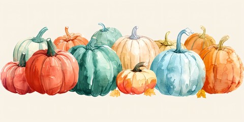 Pumpkins watercolor, Thanksgiving background