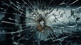 Fototapeta  - broken glass texture with bullet hole сreated with Generative Ai