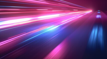 Poster - Blur and glow effect of light when racing at high speed. Pink and blue luminous trail of fast flare movement. Realistic modern illustration of energy flash driving.