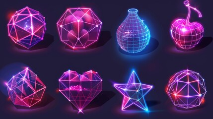 Poster - this abstract wireframe shapes set is isolated on a white background. this modern illustration shows