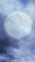 Wall Mural - vertical full wolf moon cloud crawl 4k loop features a white full moon in the sky with clouds passin