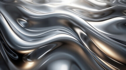 Wall Mural - abstract wave design in chrome metal texture with flowing elements
