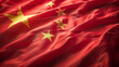 Vivid and dynamic close-up photo of the waving flag of China