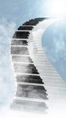 Wall Mural - vertical piano stairway to the heavens 4k loop features swirling clouds and mist with a piano keys s