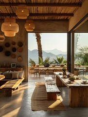 Wall Mural - Modern Rustic Dining Room with Mountain View