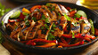 Grilled Chicken Drumsticks with Vegetables and Herbs on Dark Background