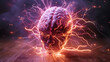 Vibrant 3D rendering of a brain with electric shocks, symbolizing epilepsy, suitable for medical or awareness themes.