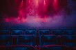 Empty theater with red and blue lights