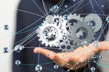 Poster - gear Futuristic in Industry 4.0 and business virtual diagram